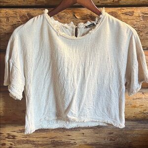 Very J Cream Frayed Crop Top